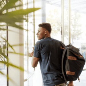student wearing a backpack